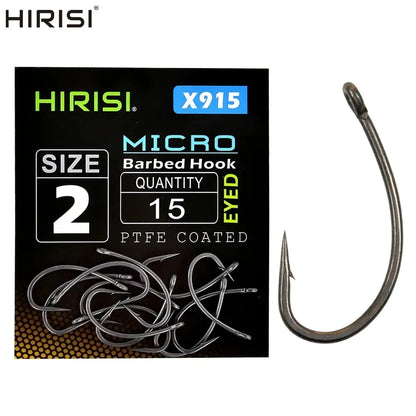 Hirisi 15x Carp Fishing Hooks With Eye Micro Barb High Carbon Steel Fish Hooks PTFE Coated Fishing Accessories X915 Beauty World Shop