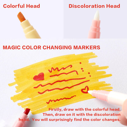 12pcs Double-ended Magic Color Changing Highlighter Pen Set, Student Diary Scrapbook Painting DIY Making, Classroom and Office S Beauty World Shop