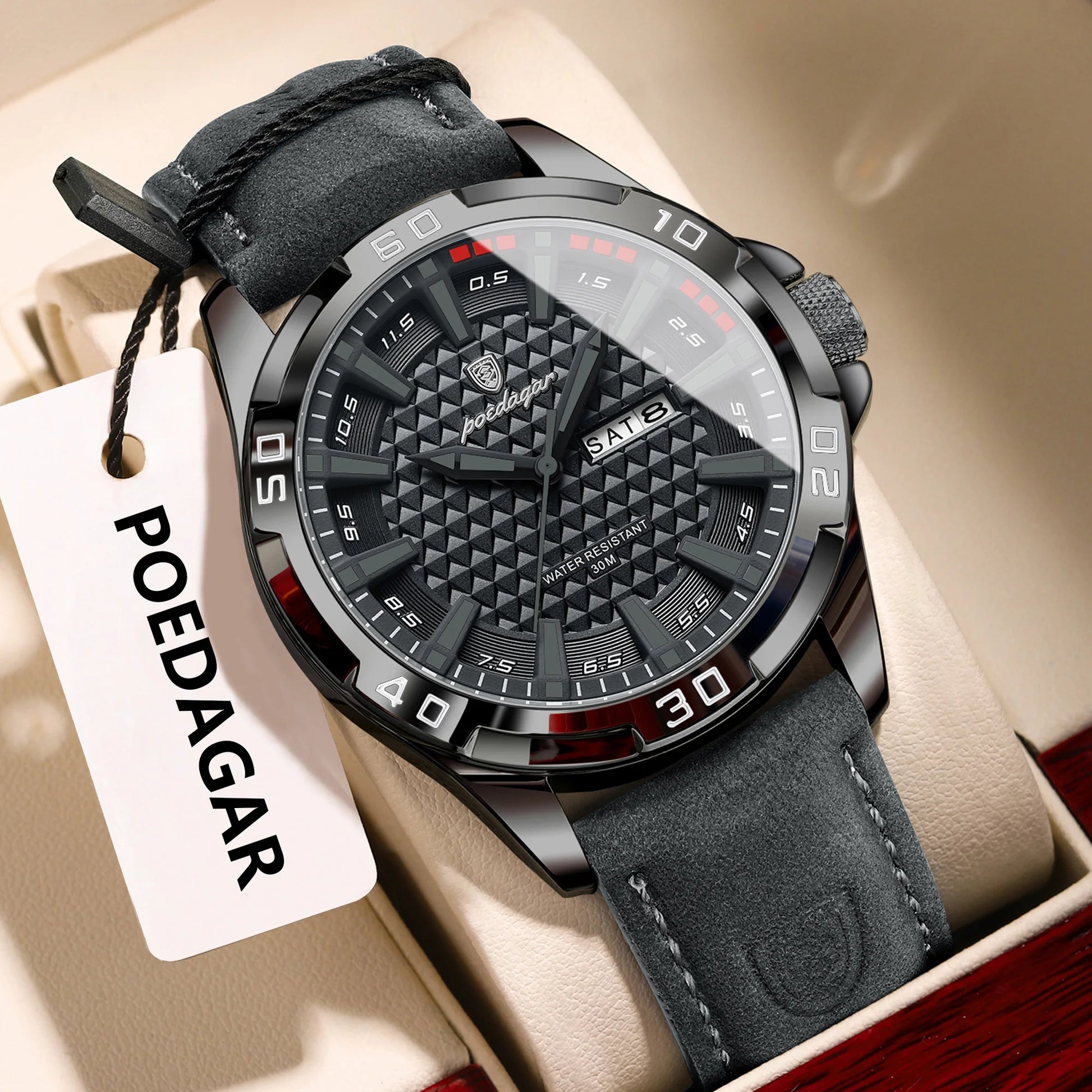 POEDAGAR Original Men Watch Luxury Waterproof Luminous Date Week Watch For Man Quartz Leather Fashion Men's Watches Reloj Hombre Beauty World Shop