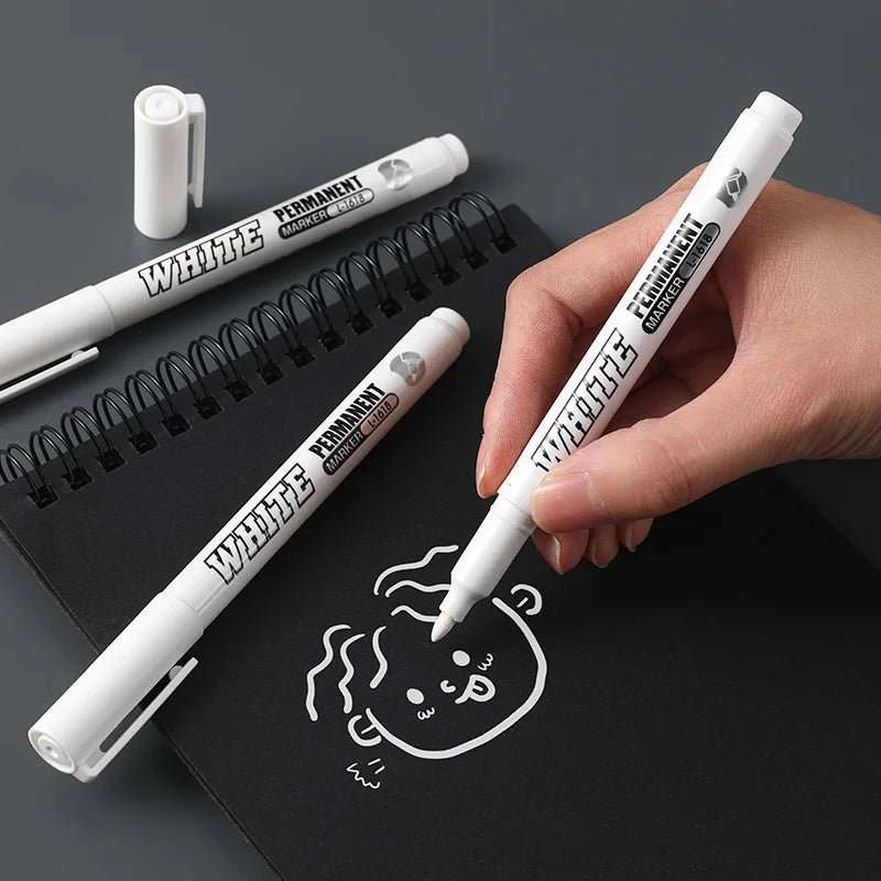 New 1/2/3PCS Waterproof Metal Marker Permanent White Paint Pen Washing Art Painting Graffiti Pens Fabric Wood Leather Marker1MM Beauty World Shop