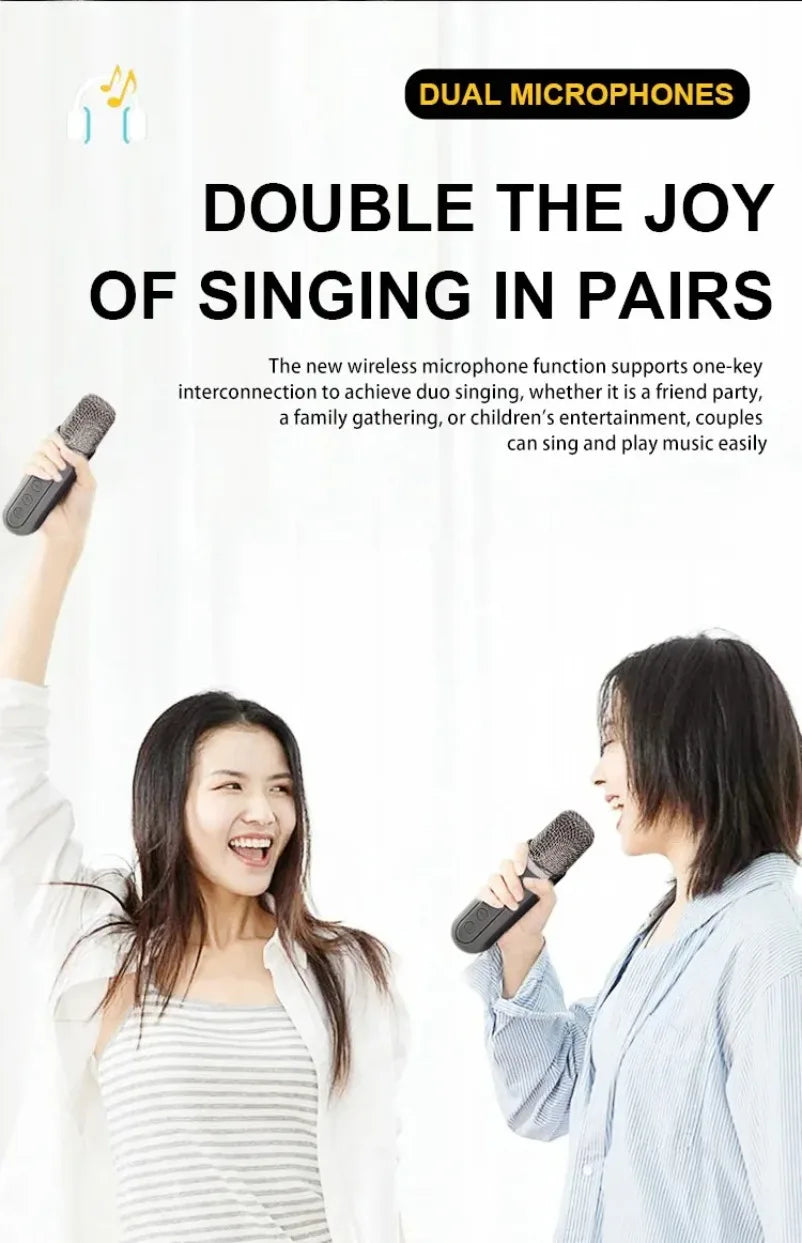 10W Powerful Wireless Portable Dual Microphone Bluetooth Sound Outdoor Family Party Karaoke Subwoofer Boom Box with 2 Microphone