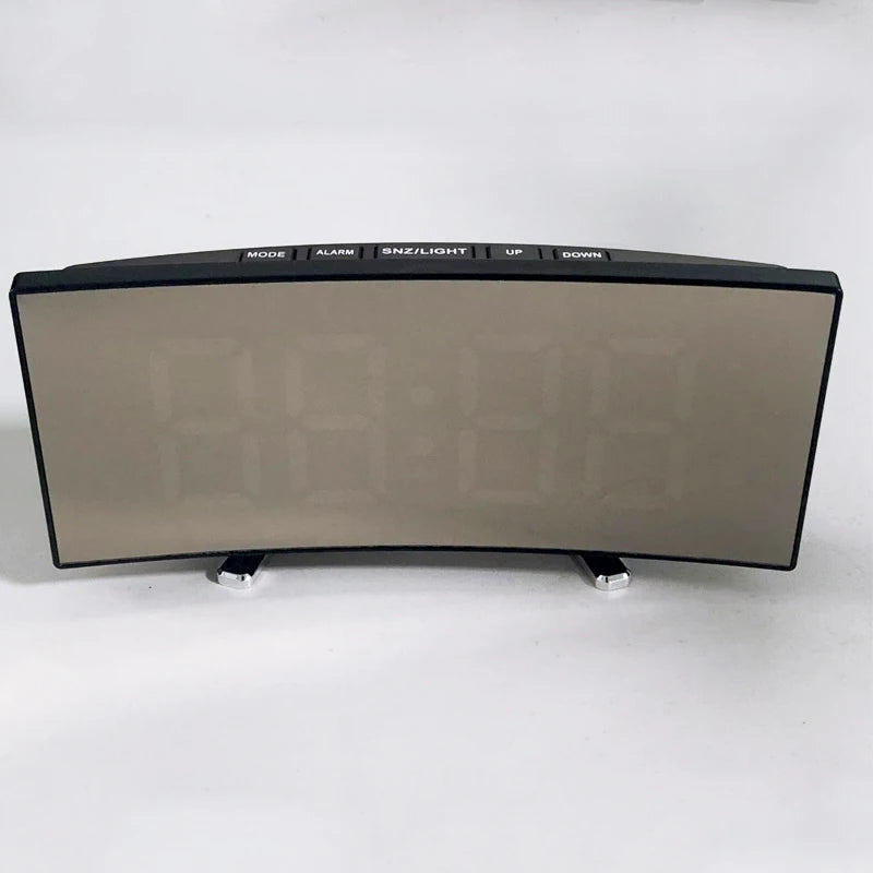 Creative Curved Electronic Clock, LED Large Screen Plug-in Battery Dual-purpose Mirror Alarm Clock, Student Bedroom Dedicated Beauty World Shop