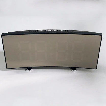Creative Curved Electronic Clock, LED Large Screen Plug-in Battery Dual-purpose Mirror Alarm Clock, Student Bedroom Dedicated Beauty World Shop