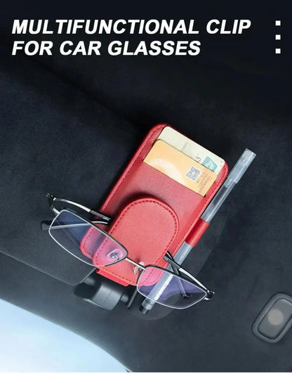 Multifunctional Pu Leather Car Sun Visor Glasses Holder Creative Sunshade Sunglasses Storage Case Magnetic Clip Pen Card Holder Beauty World Shop