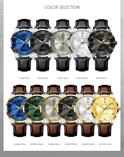POEDAGAR Business Brand Men Clock Waterproof Luminous Date Week Fashion Man Wristwatch Leather Luxury Men's Quartz Watches Reloj Beauty World Shop