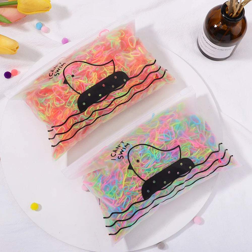 500/1000/2000pcs Girls Colourful Disposable Rubber Band Hair Ties Headband Children Ponytail Holder Bands Kids Hair Accessories Beauty World Shop