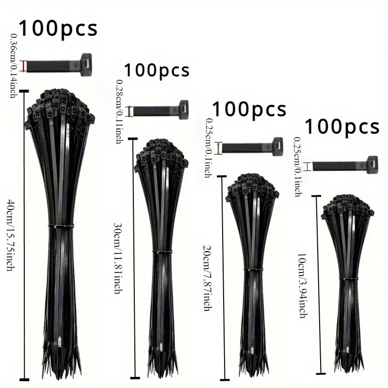 100pcs Black Cable Ties High Tensile Strength, Uv Resistant, Self-Locking For Home & Office Cord Management Beauty World Shop