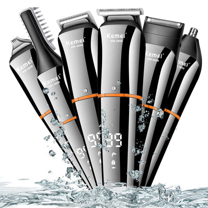 Kemei Waterproof 11-in-1 Men's Grooming Kit Electric Beard Trimmer Shaver Hair Clipper Rechargeable Nose Hair Trimmer KM-5898 Beauty World Shop