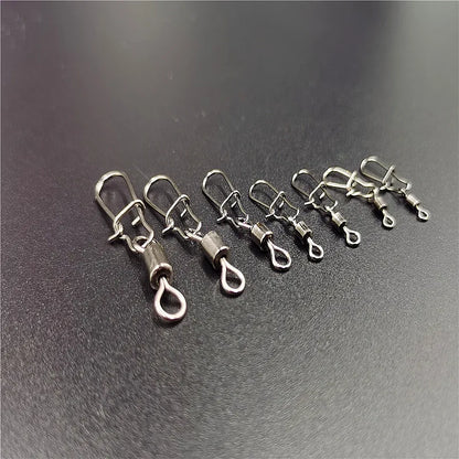 50pcs/lot Fishing Connector  2# 4# 6# 8# 10# Pin Bearing Rolling Swivel Stainless Steel With Snap Fishhook Lure Tackle Beauty World Shop
