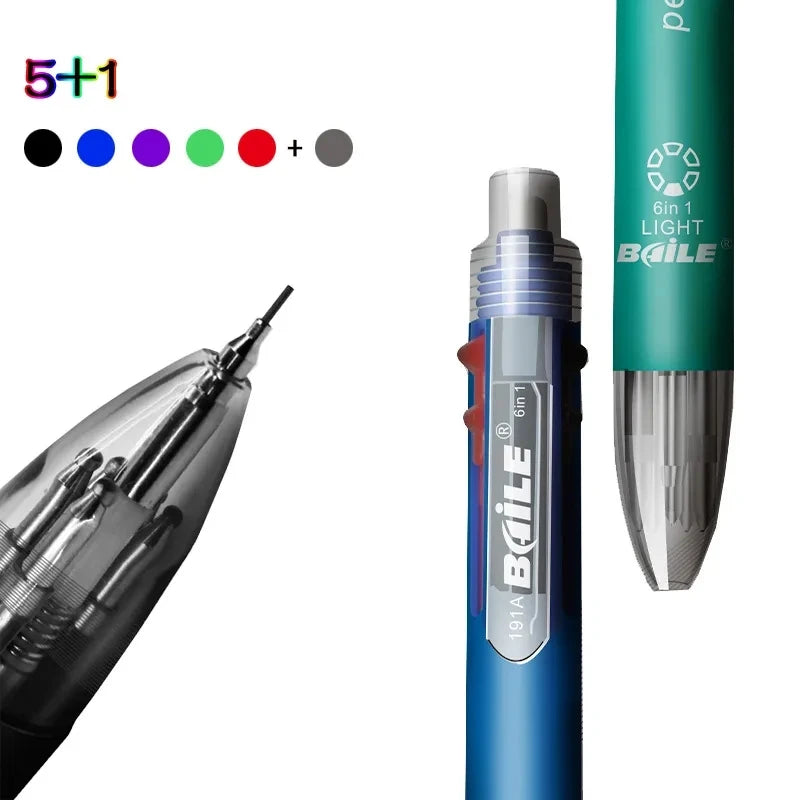 6 In 1 Multicolor Ballpoint Pens 5 Colors Ball Pen 1 Automatic Pencil With Eraser For School Office Writing Supplies Stationery Beauty World Shop