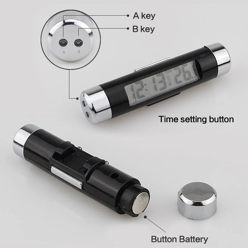 Portable 2 in 1 Car Digital LCD Clock Temperature Display Electronic Clock Thermometer Car Automotive Blue Backlight With Clip Beauty World Shop