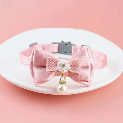 Pet Collar Pink Lace Bow Hanging Bead Cat Choker Bell Dog Cat Supplies Pet Accessories Dog Accessories Dog Cat Products Beauty World Shop