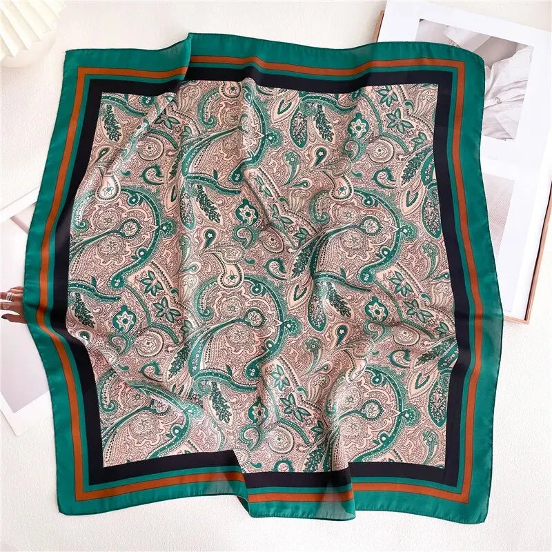 Luxury Silk Feeling Shawl Square Scarf Women Spring Hijab Fashion Wraps Neckerchief Female Hair Bands Ribbon Headband Bandana Beauty World Shop