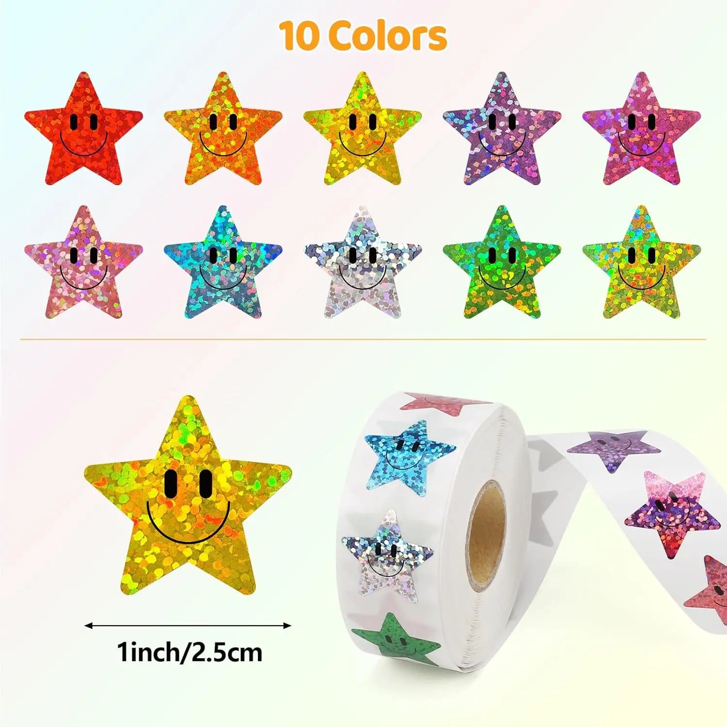 500 Pcs Smile Face Stickers Roll Laser Colorful Happy Face Sticker for Classroom Back to School Birthday Teacher Reward,1inch Beauty World Shop