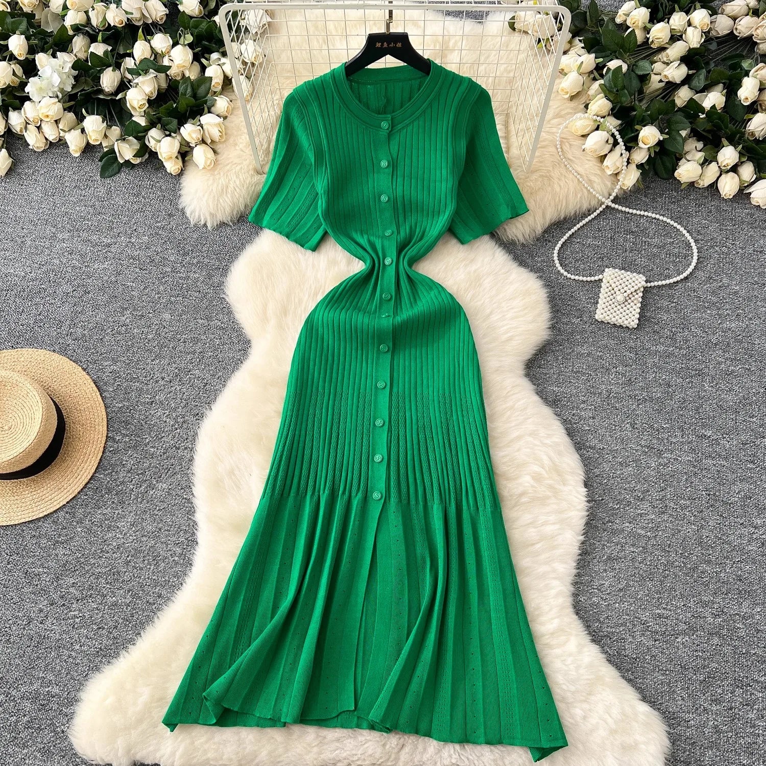 YuooMuoo Brand Fashion Vintage Turn-down Collar Knit Maxi Dress Elegant Single-breasted A-line Long Shirt Dress Lady Vestidos Beauty World Shop