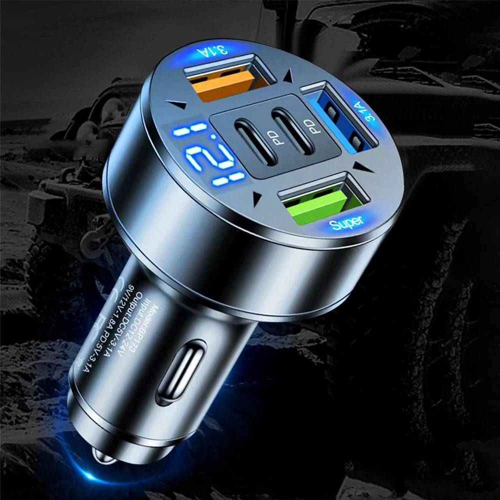 250W 5 Ports Car Charger Fast Charging PD QC3.0 USB C Car Phone Charger Adapter With Voltage For iPhone Samsung Huawei Xiaomi Beauty World Shop