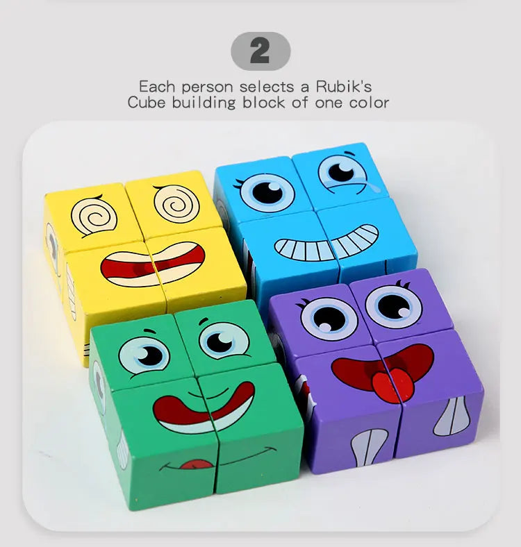 Kids Emotions Expression Game Wooden Cube Face Changing Board Cartoon Puzzle Toy Montessori Thinking Challenge Games Beauty Fashion