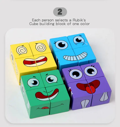 Kids Emotions Expression Game Wooden Cube Face Changing Board Cartoon Puzzle Toy Montessori Thinking Challenge Games Beauty Fashion