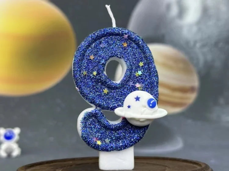 DIY Planet themed Spaceship 0-9 DIY digital candle Dark Blue Birthday candle Outer space themed party cake decoration Beauty World Shop