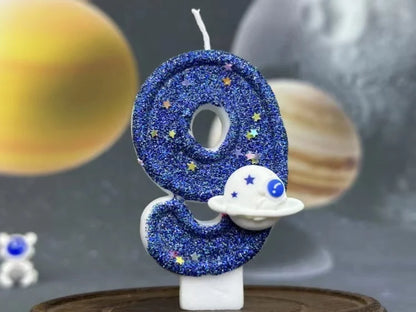 DIY Planet themed Spaceship 0-9 DIY digital candle Dark Blue Birthday candle Outer space themed party cake decoration Beauty World Shop