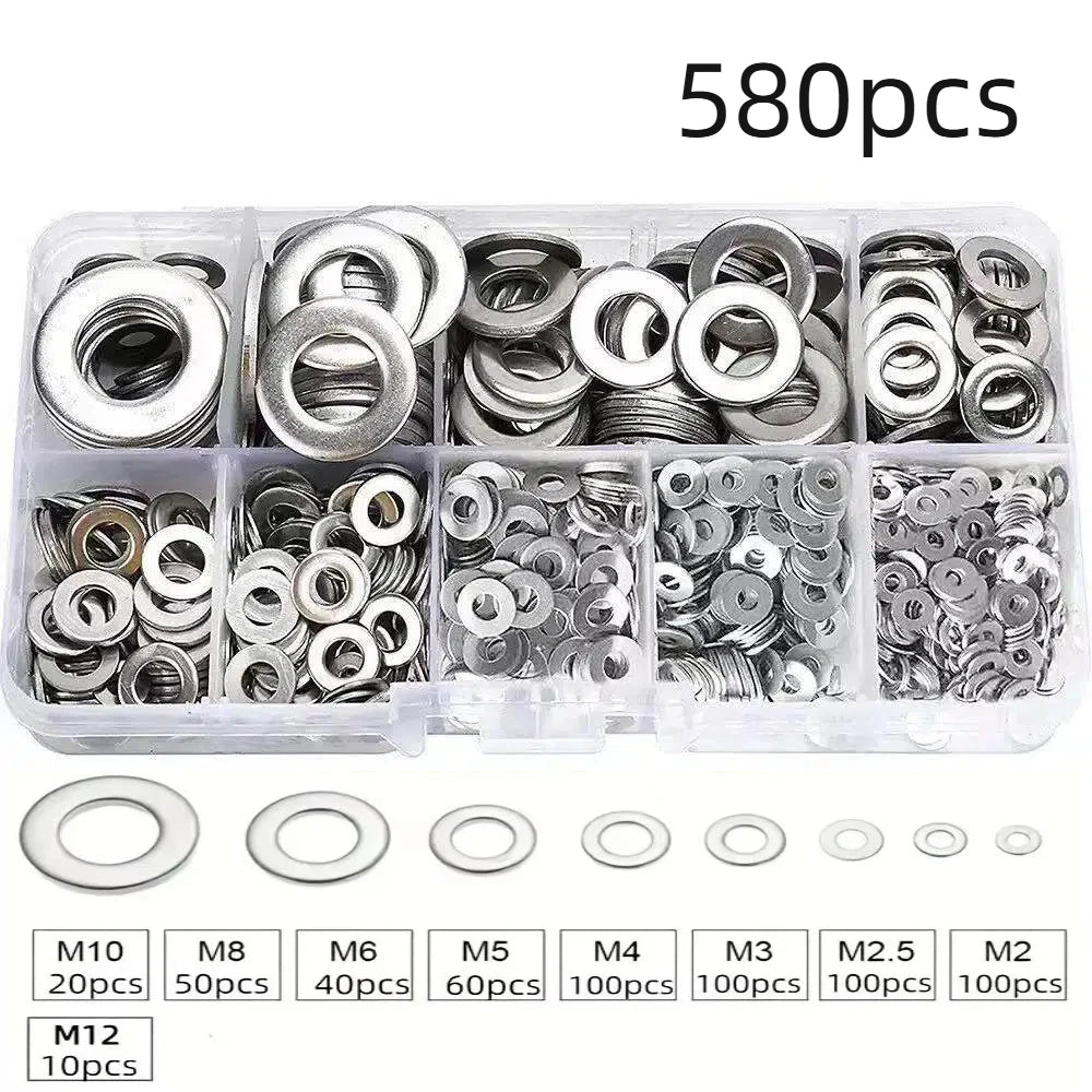 360/580pcs 304 Stainless Steel Flat Washers Set, Perfect For Home Decor, Factory Repair, Kitchens, Shops & More Beauty World Shop