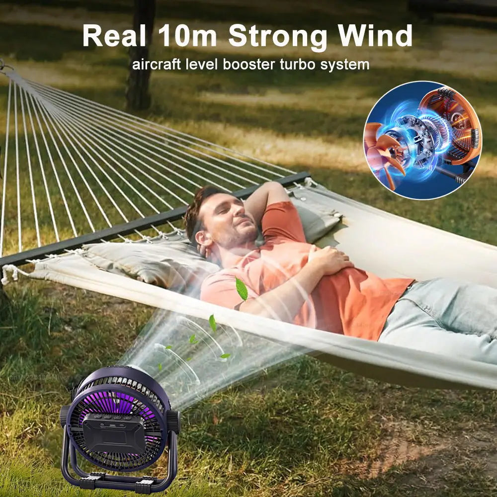 Camping Fan 20000mAh Rechargeable Portable Outdoor Camping Fan Air Circulators Wireless Tent Ceiling Fans with Hook and Light Beauty World Shop