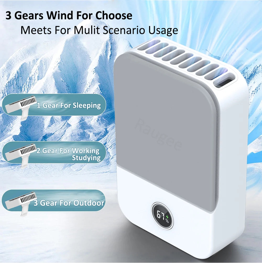 Waist Fan Portable Outdoor Mini Hanging Neck Fan 3 Gear Strong Wind Bladeless Waist Neck Fan Air Cooler USB Fan 2000Mah Beauty World Shop