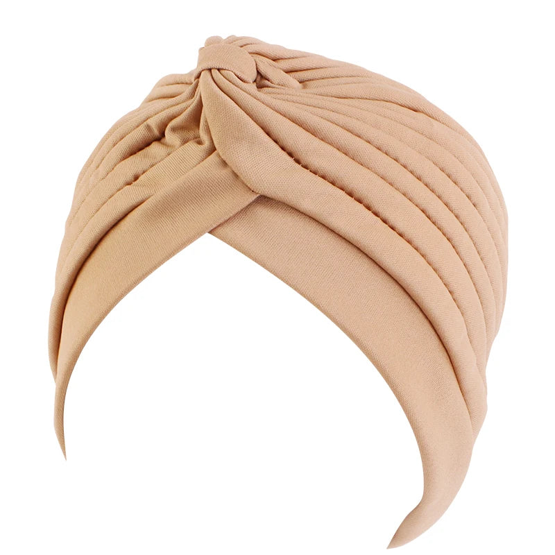 New Knotted Ruffle Turban Ladies Soft Headscarf Casual Streetwear Female Muslim Hijab Indian Hats Cancer Chemo Cap Turbante Beauty World Shop