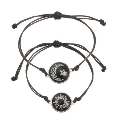 Romantic Luminous Sun Moon Couple Bracelets for Women Men Handmade Braided Rope Matching Bracelet Valentine's Day Jewelry Gifts Beauty World Shop