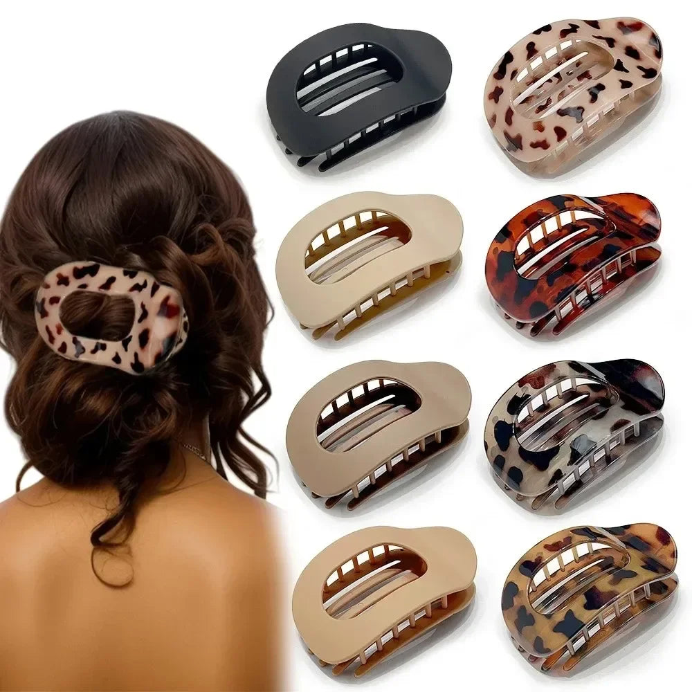 Fashion Oval Hair Claw Clip for Women New Design Leopard Matte Curved Flat Styling Barrettes Acrylic Lying Down Hair Accessories Beauty Trend Shop