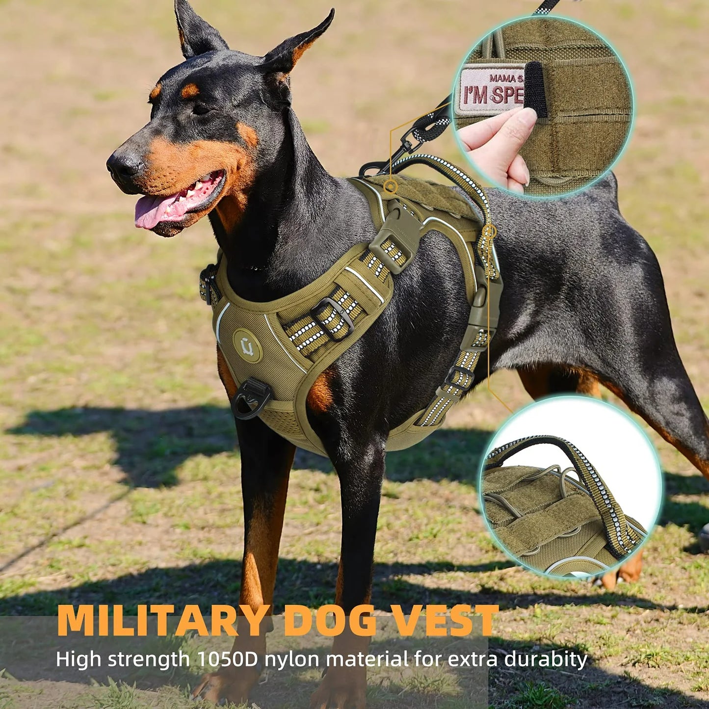 Tactical Dog Harness, No Pull Dog Harness, Adjustable Breathable MOLLE Dog Vest Harness for Medium Large Dog Reflective Military Beauty World Shop