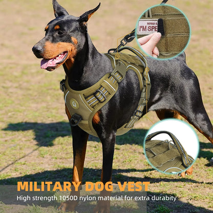 Tactical Dog Harness, No Pull Dog Harness, Adjustable Breathable MOLLE Dog Vest Harness for Medium Large Dog Reflective Military Beauty World Shop