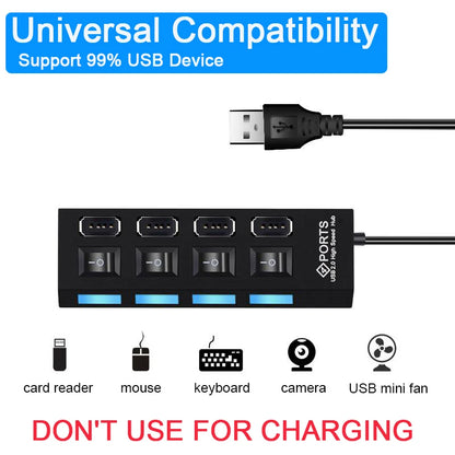 High Speed 4/7 Ports USB HUB 2.0 Adapter Expander Multi USB Splitter Multiple Extender with LED Lamp Switch for PC Laptop Beauty World Shop