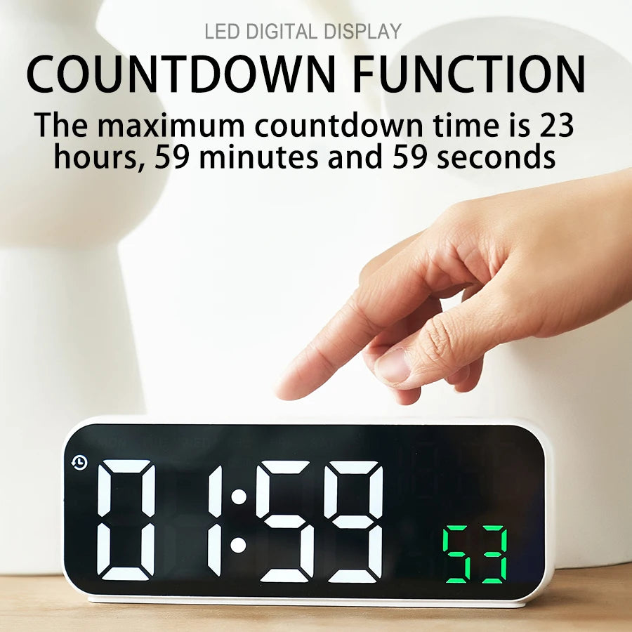 Digital Alarm Clock Temperature and Date Week Display Night Mode Table Clock Voice Control 12/24H Electronic LED Alarm Clocks Beauty World Shop