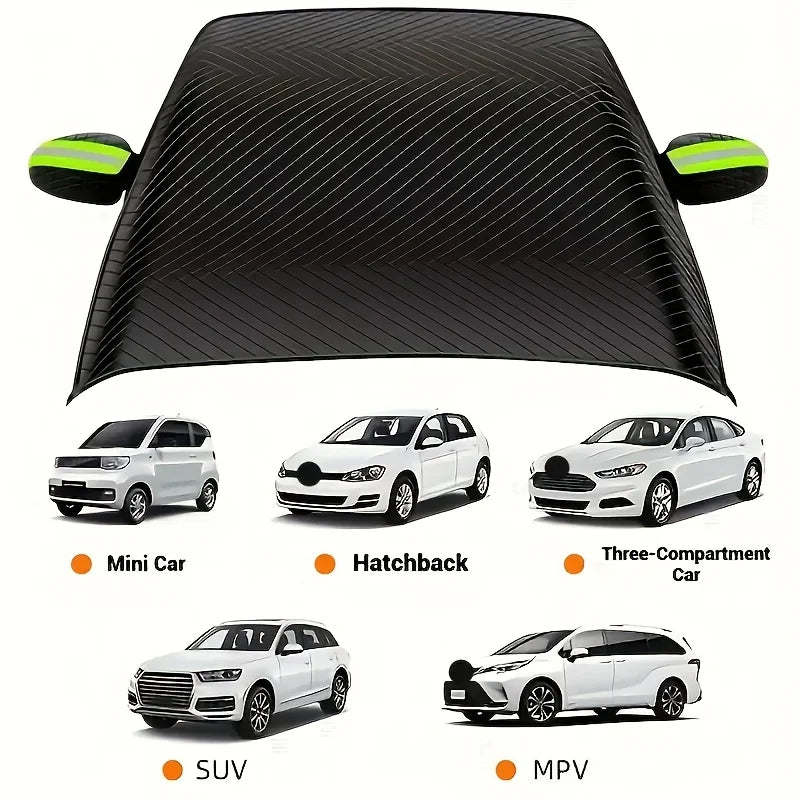 Car Anti-Frost Snow Cover with Reflective Strips - Magnetic Polyester Scratch Resistant for SUVs MPVs Winter Safety Accessory Beauty World Shop