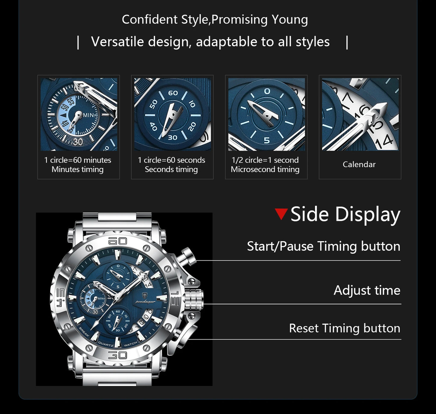 POEDAGAR Luxury Men's Watch Calendar Luminous Waterproof Man Clock Chronograph Stainless Steel Quartz Watches For Men Reloj Gift Beauty World Shop