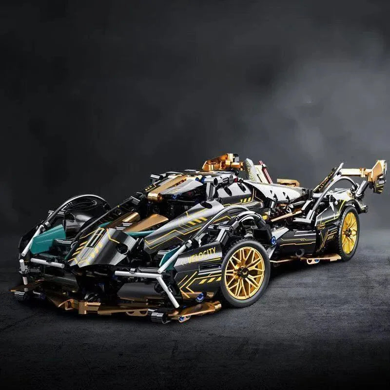 2026 Hot Building Block Racing Car V12 Building Block Car Black and Gold Accessories Fine Desktop Wooden Model Car Birthday Gift Beauty World Shop