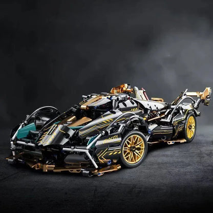 2026 Hot Building Block Racing Car V12 Building Block Car Black and Gold Accessories Fine Desktop Wooden Model Car Birthday Gift Beauty World Shop