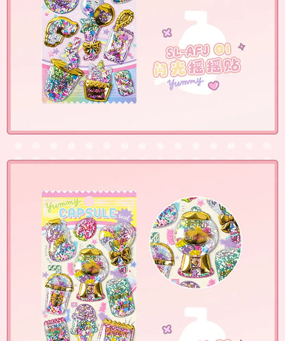 Kawaii Capsule Sparkling 3D Stickers Scrapbooking Diy Journal Stationery Sticker Cute Deco Art School Supplies Beauty World Shop