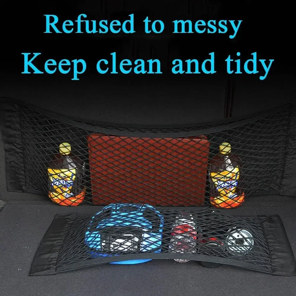 Car Storage Net Stretchable Mesh Pocket Net Magic Elastic Sticker Universal Rear Mesh Trunk Seat Bag Pocket Cage Auto Organizer Beauty World Shop