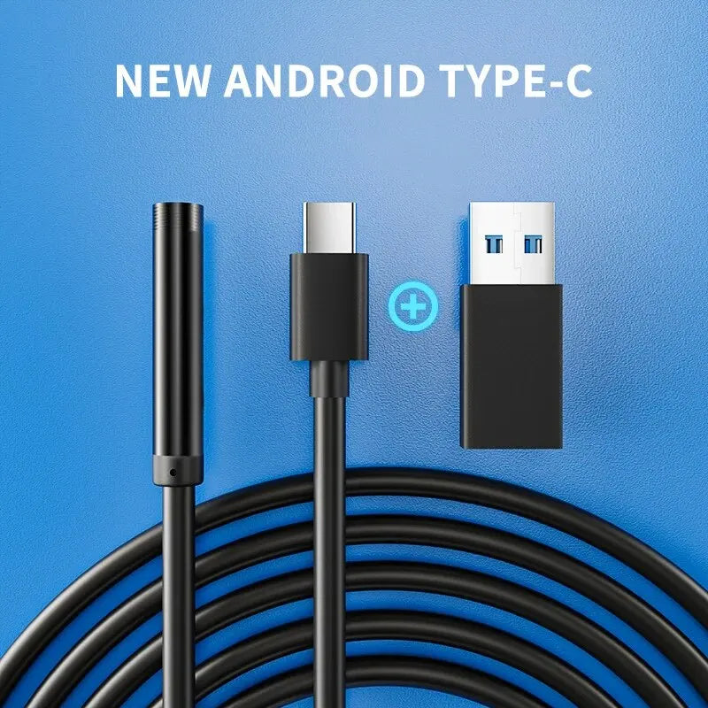 7.0MM TYPE-C Endoscope Camera IP67 Waterproof 6 LEDs Adjustable USB Android Flexible Inspection Borescope Cameras for Phone PC Beauty World Shop