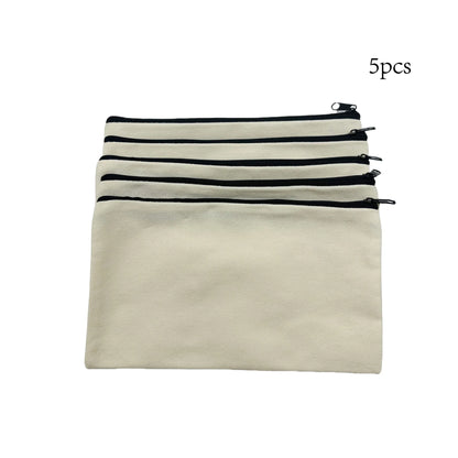 5pcs Blank Canvas Zipper Pouch Bulk, Makeup Bag Pencil Case For Cosmetic & DIY Crafts, Independence Day Beauty World Shop