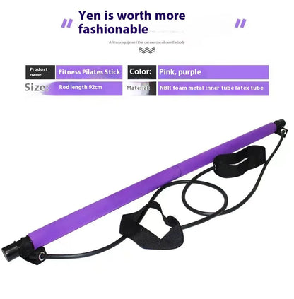 Pilates Stick - Adjustable Fitness Bar for Home Workout, Yoga, Stretching & Toning - Portable Exercise Rod with Elastic Bands Beauty World Shop