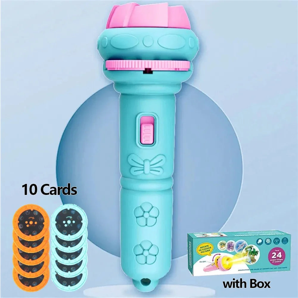10 Cards Cartoon Projection Flashlight 80 Patterns Creative Children Flashlight Toy Projector Baby Toys Bedtime Story Book Toy Beauty Fashion