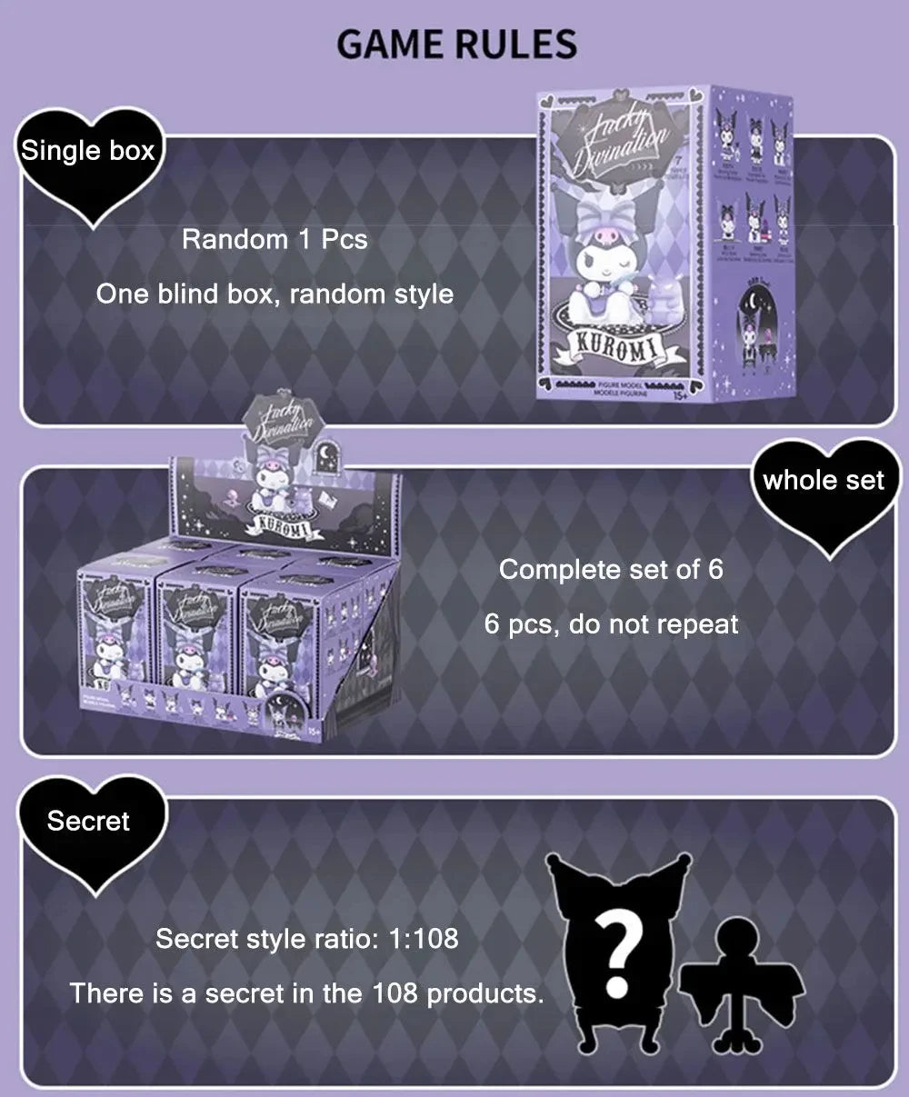 Sanrio Blind Box Cartoon Kuromi Doll Lucky Divination Anime Series Action Figure Model Doll Child Toy Desktop Decor Birthday Gif Beauty World Shop