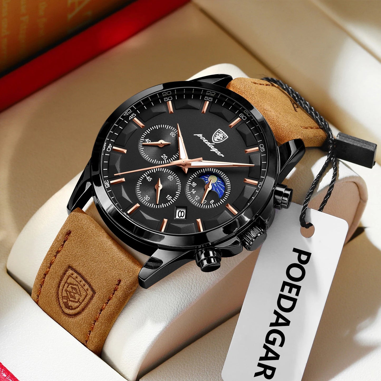POEDAGAR Original Military Men Clock Waterproof Luminous Leather Quartz Man Watch Chronograph Date Luxury Business Men's Watches Beauty World Shop