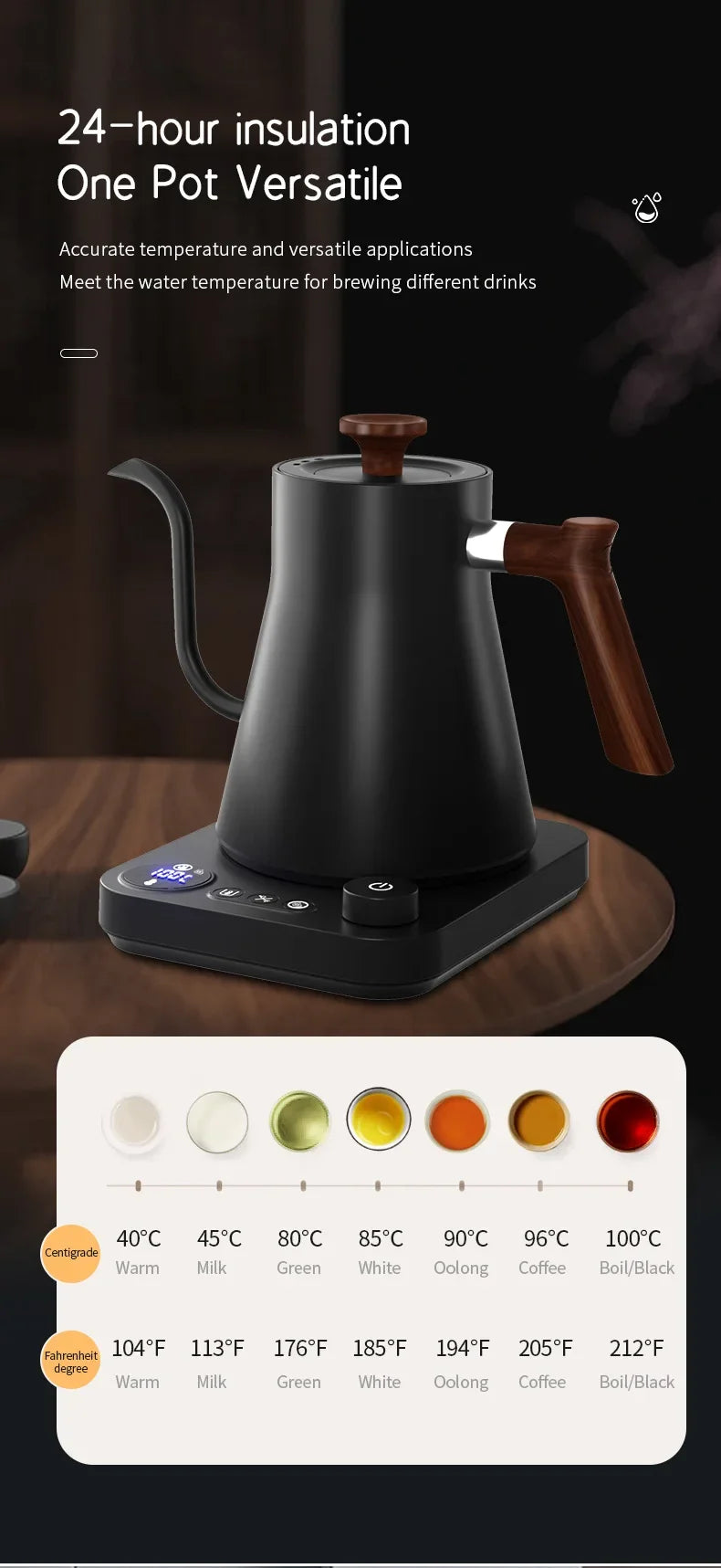 Electric Gooseneck Kettle 900ML Hand Brew Coffee Pot Smart Teapot Temperature Control Pot Rapid Heating Kettle 110v/220v Beauty World Shop