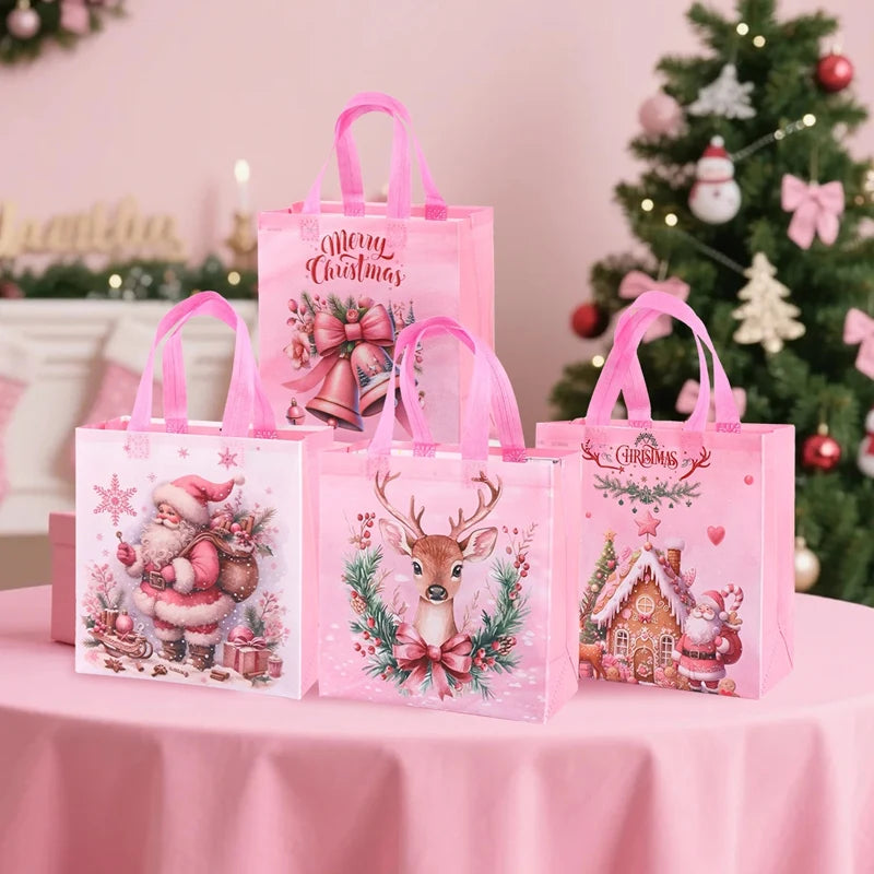 4pcs Christmas Gift Bags Santa Claus Snowman Non-Woven Christmas Tote Bag with Handles Christmas Decorations For Home 2025 Gifts Beauty World Shop