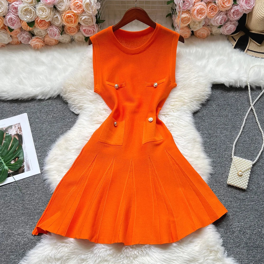 YuooMuoo Chic Fashion 2026 Summer Pleated Short Dress Women O-neck Slim Waist A-line Party Dress Streetwear Lady Outfits Vestido Beauty World Shop