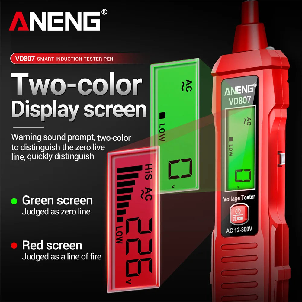 ANENG VD807 One-word Induction Portable 50/60Hz Smart Electric Pen Tester NCV Sensor AC 12-300V Non-contact Wire Detector Tools Beauty World Shop